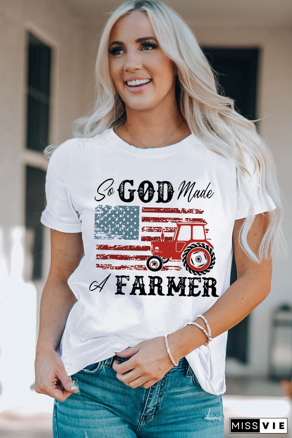 White So God Made A Farmer Graphic Tee