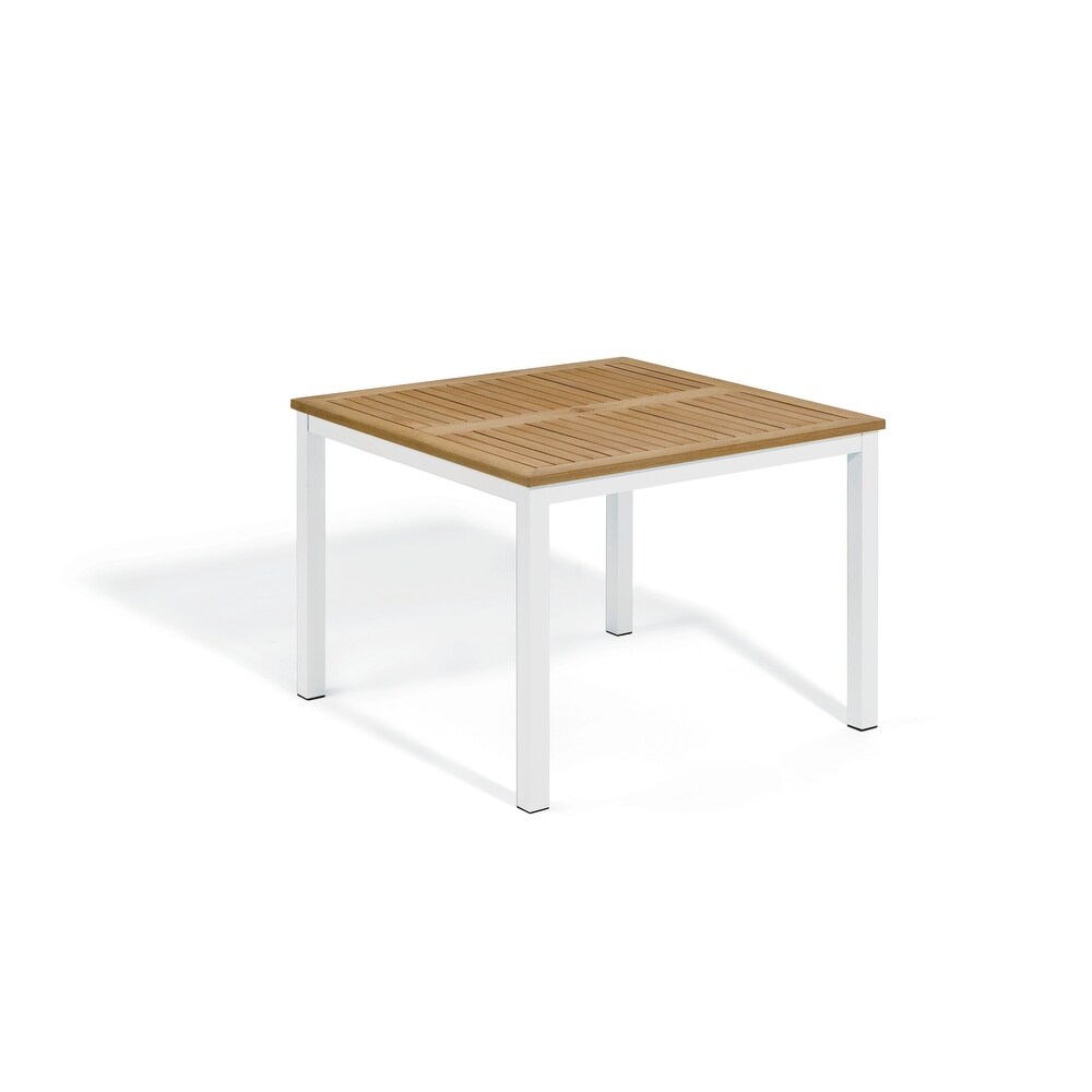 Oxford Garden Travira 39 inch Natural Tekwood Top Square Dining Table with Powder Coated Aluminum Frame