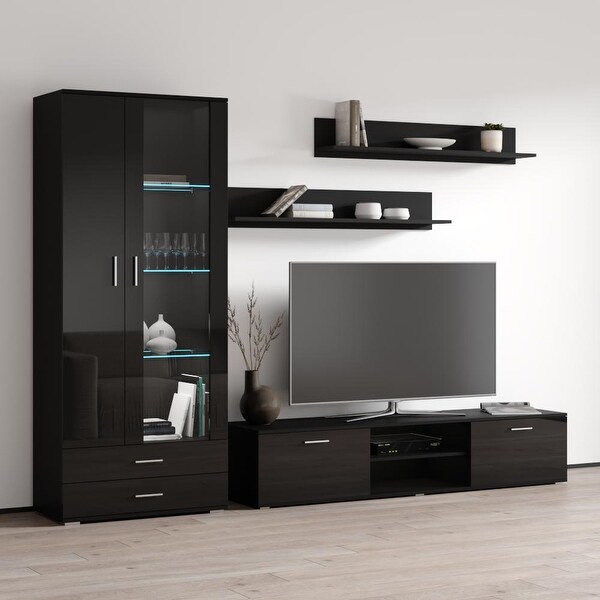 Soho 8 Modern Wall Unit Entertainment Center with LED Lights