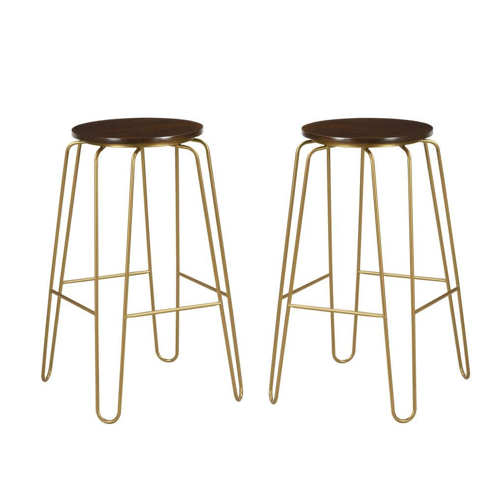 Carolina Forge Ethan 29 in. Elm/Gold Stacking Bar Stool (Set of 2) HT5002-29ELMGLD