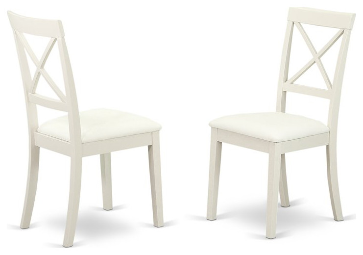 East West Furniture Boston 12 quotLeather Dining Chairs in Linen White (Set of 2)   Transitional   Dining Chairs   by Homesquare  Houzz