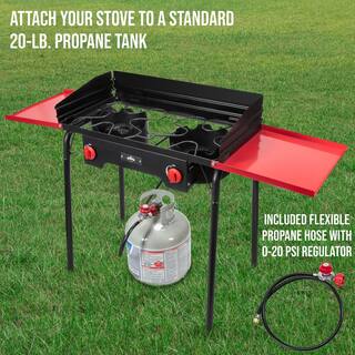 HIKE CREW Outdoor Dual Burner Stove with Carrying Bag and Side Shelves HCSTV2BSH