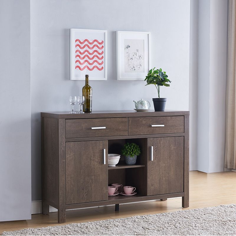 FC Design 47W Sideboard Storage Cabinet， Dining Server Cupboard Buffet Table with Two Cabinets and Drawers