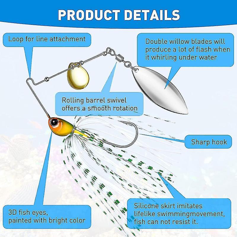 5 Pieces Spinnerbait Fishing Lures Bass Fishing Jigs Lure Kits Willow Blade Spinner Bait Silicone Sk