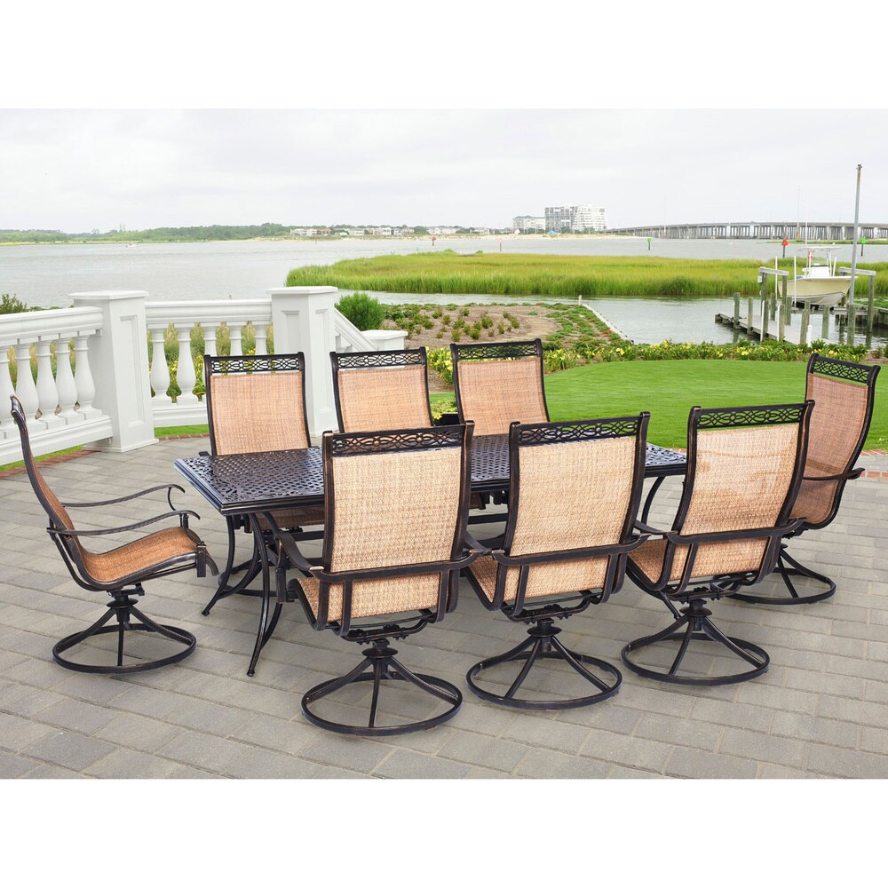 Hanover Outdoor Manor 9 piece Outdoor Dining Set with Eight Swivel Rockers