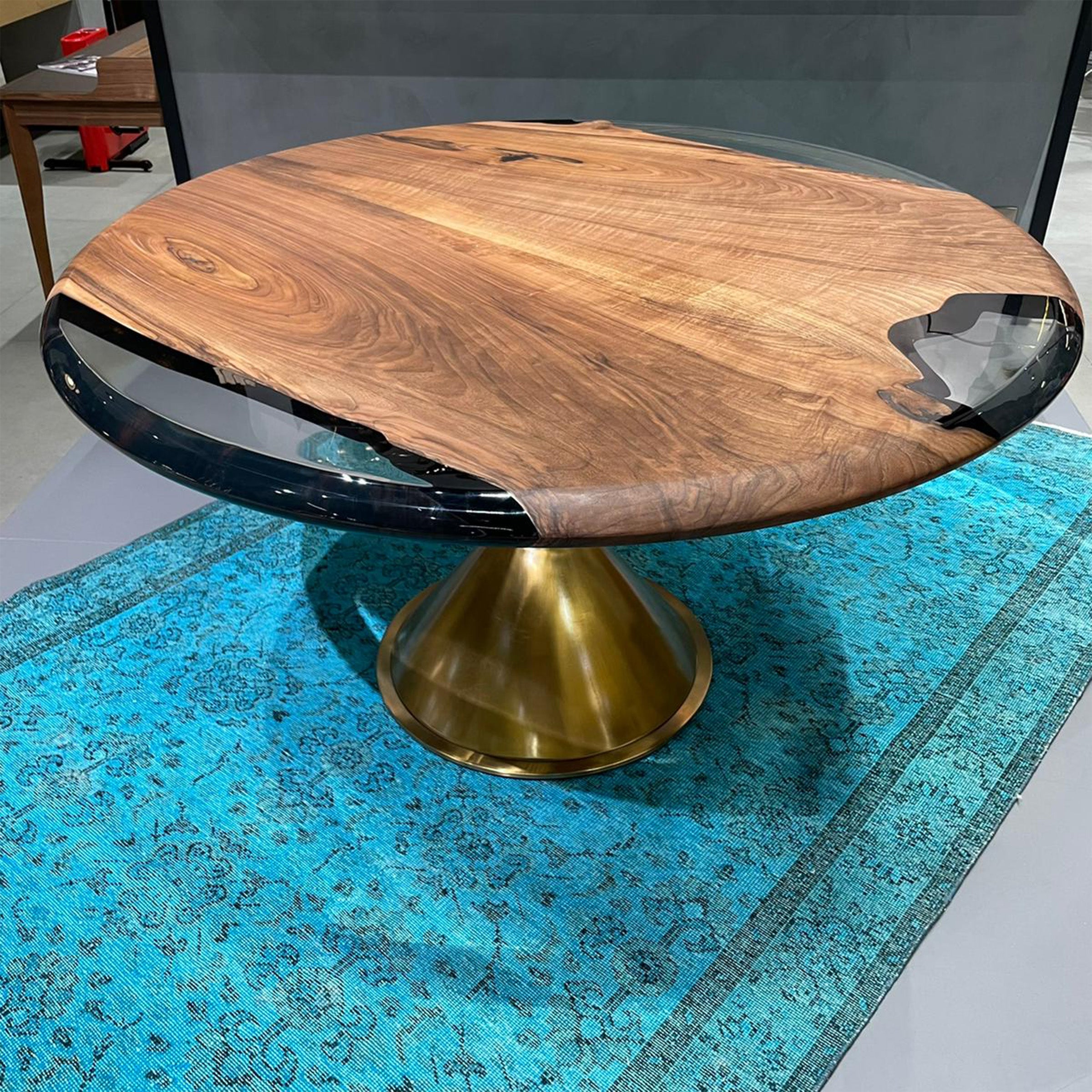 D140Cm Live Edge Resin Dining Table Top Sancround140