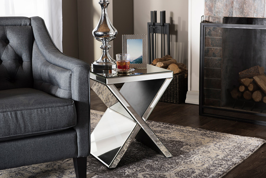 Morris Hollywood Regency Glamour Accent Side Table  Silver Mirrored   Contemporary   Side Tables And End Tables   by Fratantoni Lifestyles  Houzz