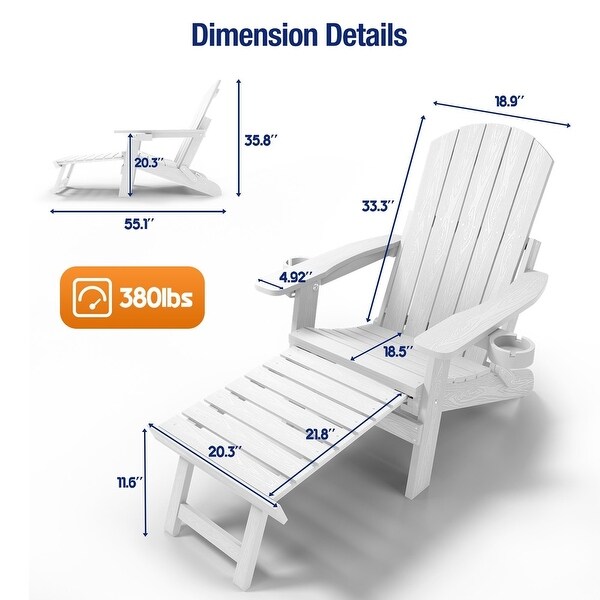 CHERIE Folding Adirondack Chair with Ottoman and 2 CupHolders Set Of 2