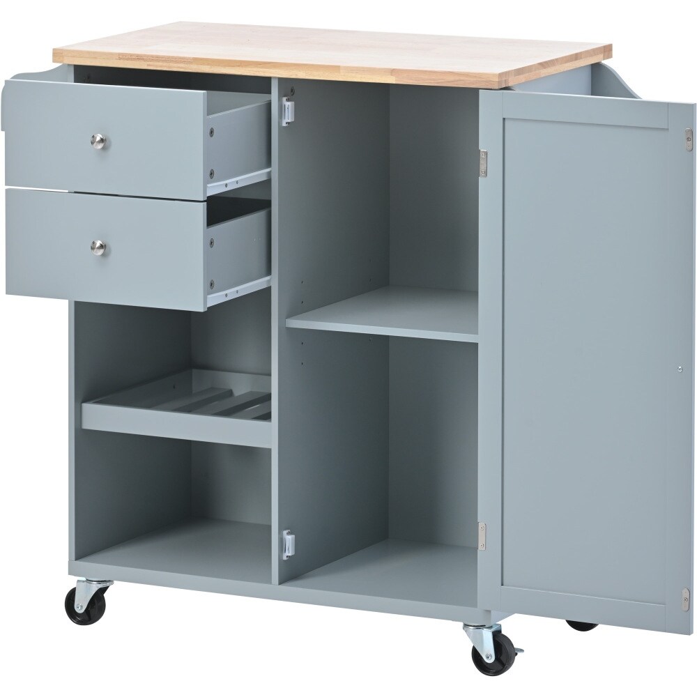 Kitchen Island on 4 Wheels with Adjustable shelves 2 Drawers