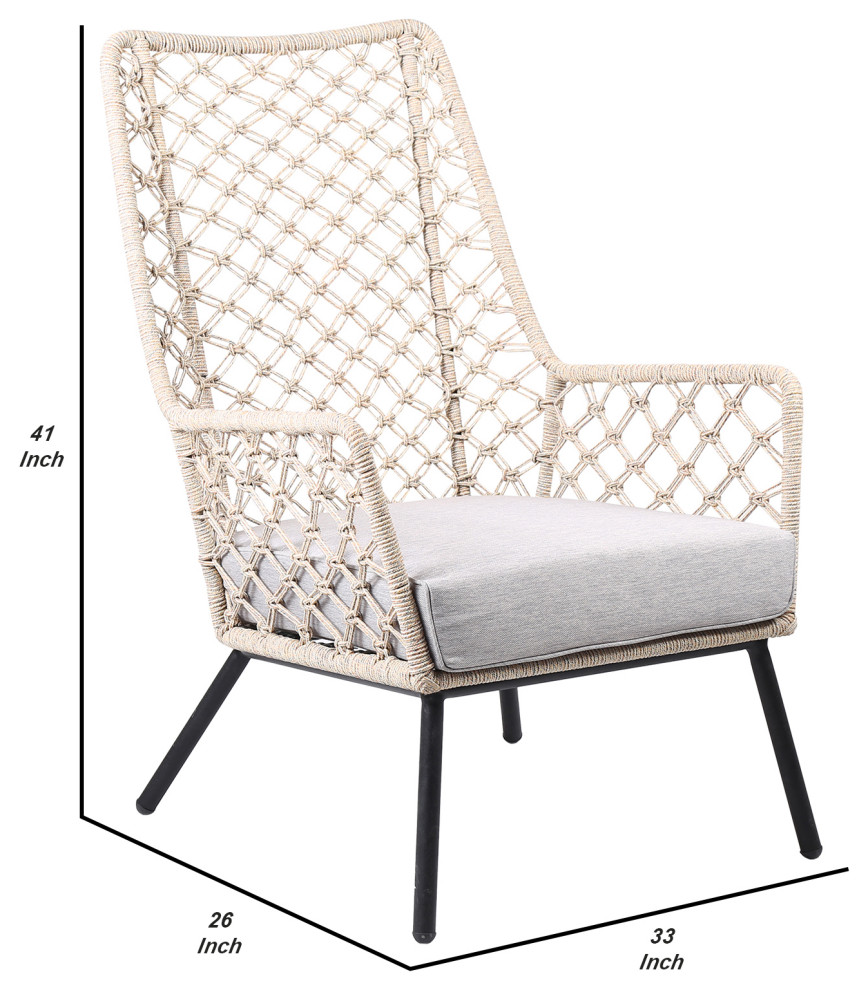 Benzara BM245726 Indoor Outdoor Lounge Chair Intricate Woven Lattice Back  Beige   Beach Style   Outdoor Lounge Chairs   by Uber Bazaar  Houzz