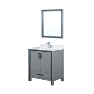 Lexora Ziva 30 in W x 22 in D Dark Grey Bath Vanity White Quartz Top Faucet Set and 28 in Mirror LVZV30SB211