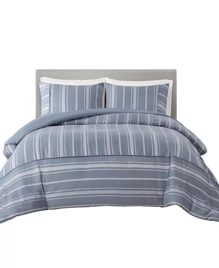 Beautyrest Kent 3 Piece Striped Herringbone Oversized Duvet Cover Set， Full Queen