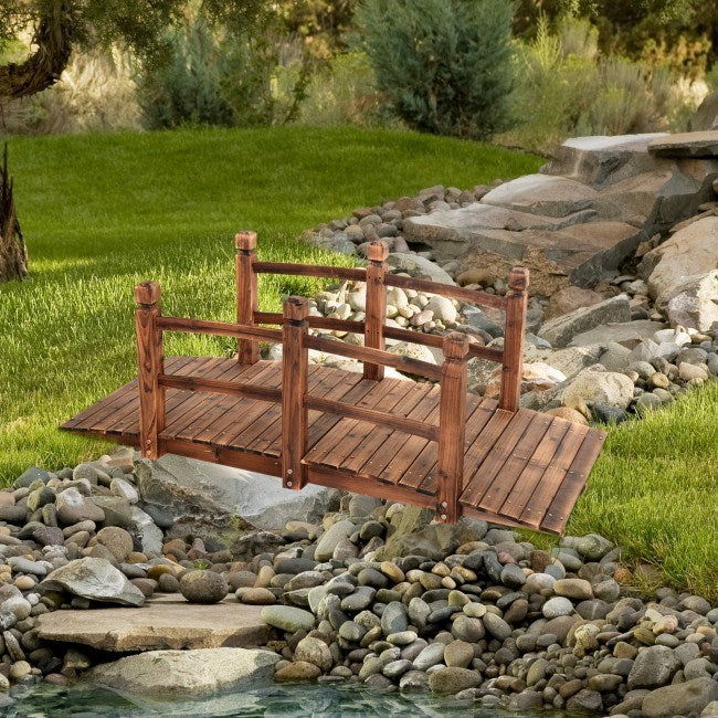 Henmomu 5 Feet Wooden Garden Bridge Arc Stained Finish Footbridge Decorative Garden Bridges