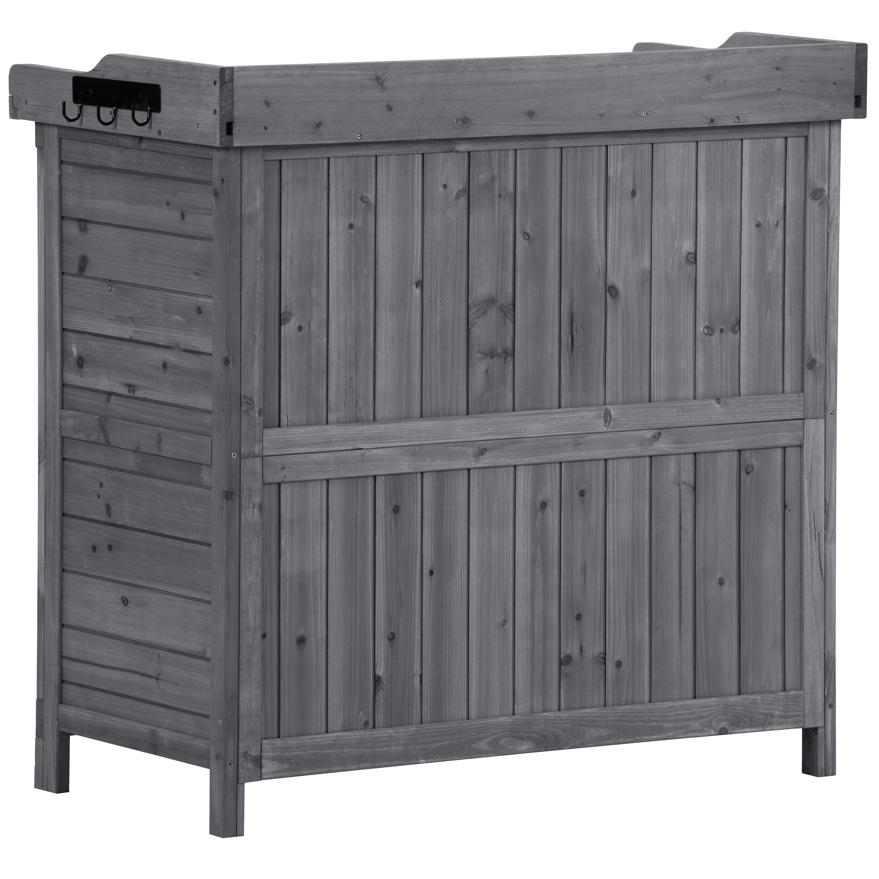 LYPER Outdoor 39" Potting Bench Table, Rustic Garden Wood Workstation Storage Cabinet Garden Shed with 2-Tier Shelves and Side Hook, Grey