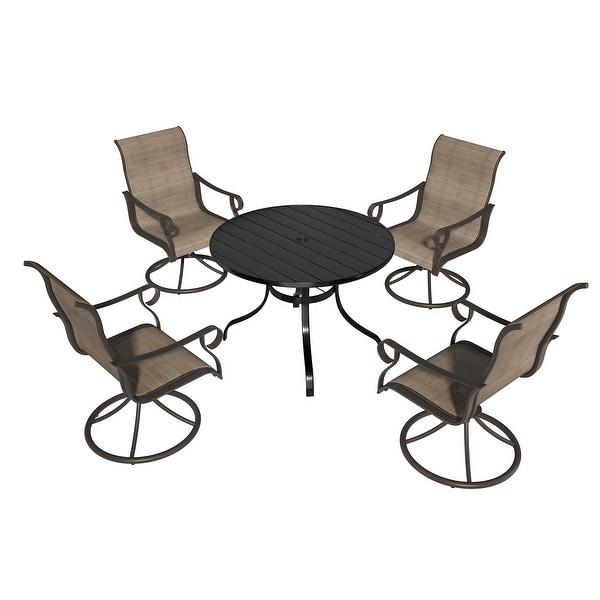 Outdoor 5 Piece Patio Swivel Chair Dining Table Set