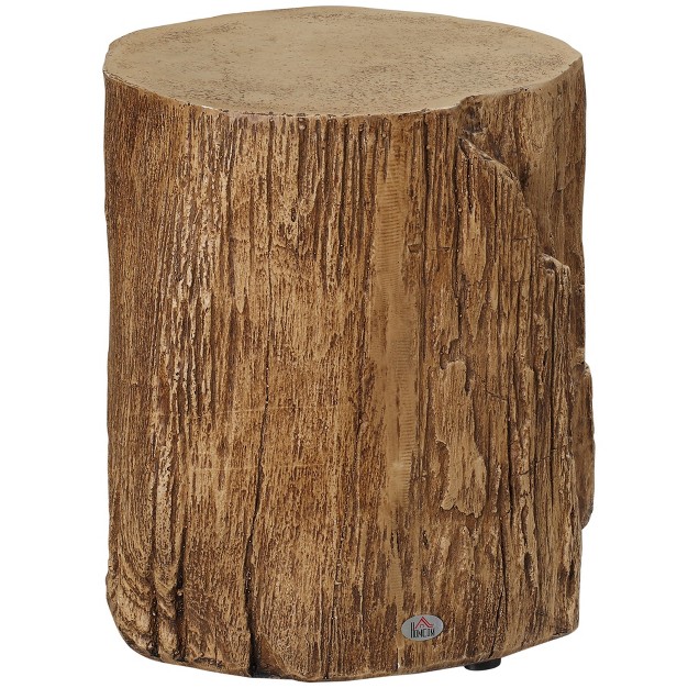 Homcom Tree Stump Stool Decorative Side Table With Round Tabletop Concrete End Table With Wood Grain Finish For Indoors And Outdoors