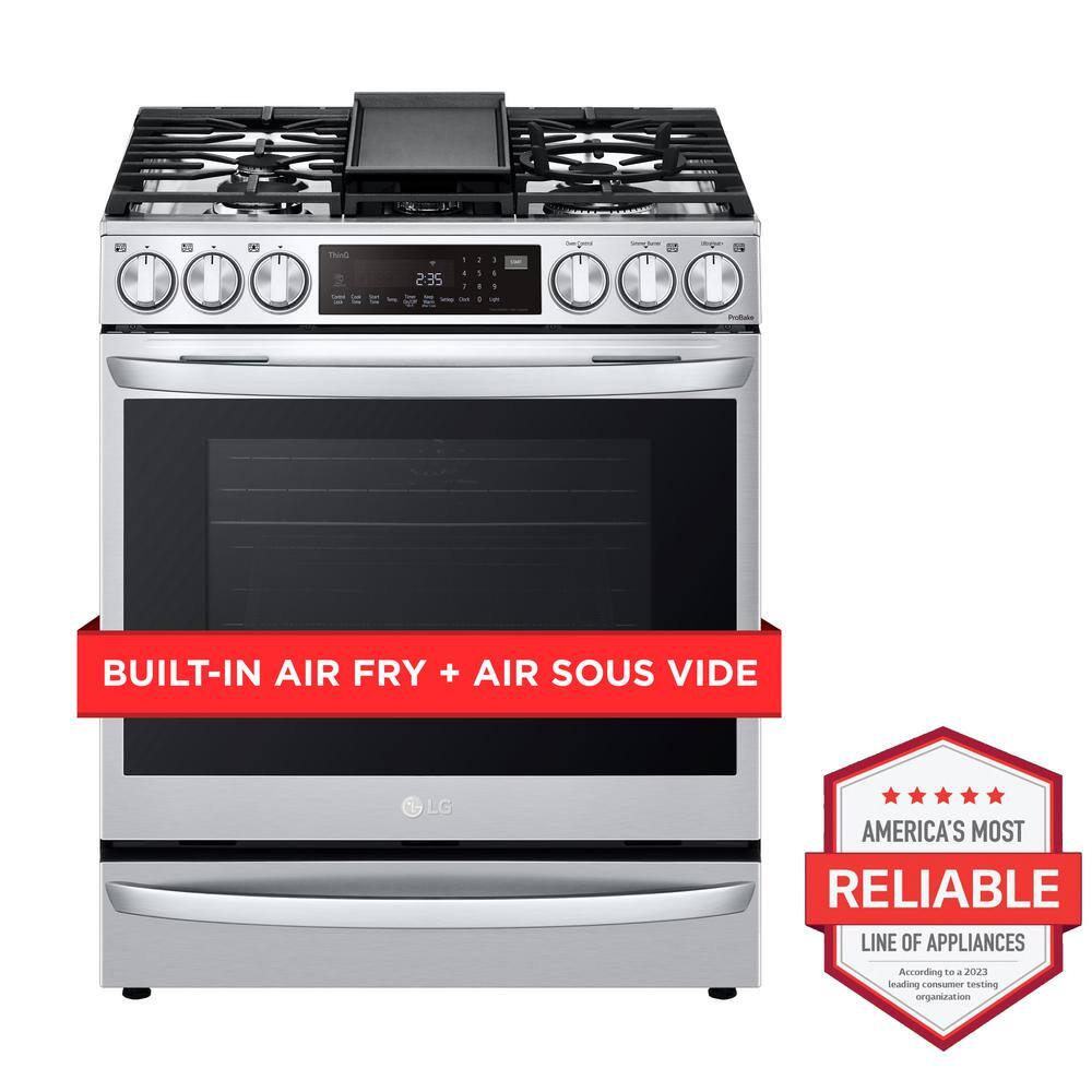 LG 6.3 cu. ft. Smart Slide-In Gas Range with ProBake Convection  Air Sous Vide in PrintProof Stainless Steel LSGL6337F