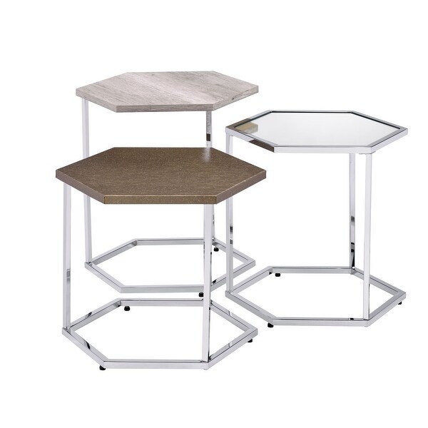 Hexagonal Nesting Coffee Table Metal Frame Tea Table Set of 3