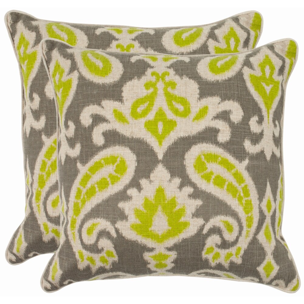 SAFAVIEH Paisley 22 inch Grey/ Lime Decorative Pillows (Set of 2)