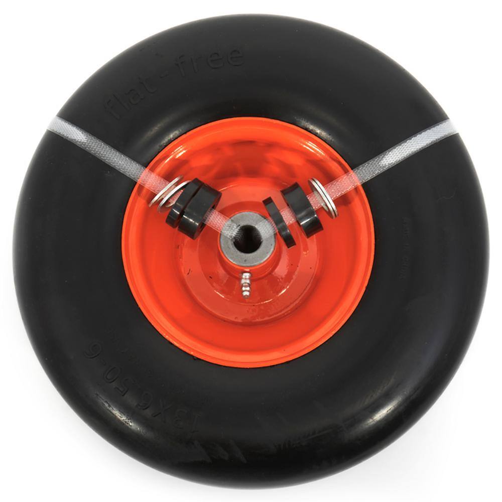 Arnold 13 in. x 6.5 in. Universal Flat Free Zero Turn Front Wheel Assembly with Smooth Tread and Orange Rims 490-325-0048