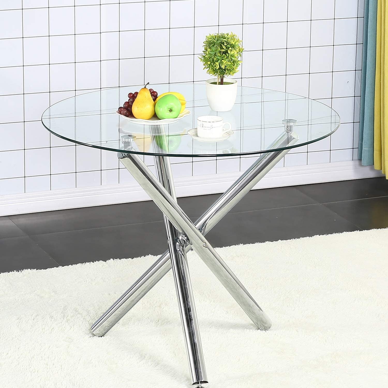 35.4 inch Tempered Glass Round Dining Table