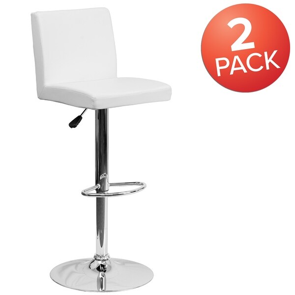 2 Pk. Contemporary Brown Vinyl Adjustable Height Barstool with Panel Back and Chrome Base