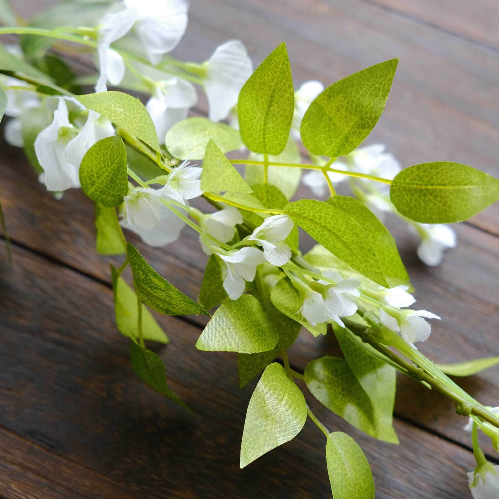 2 Pack White Silk Wisteria Flower Garland Hanging Vines, Artificial Floral Garland Wedding Arch Decor - 6ft