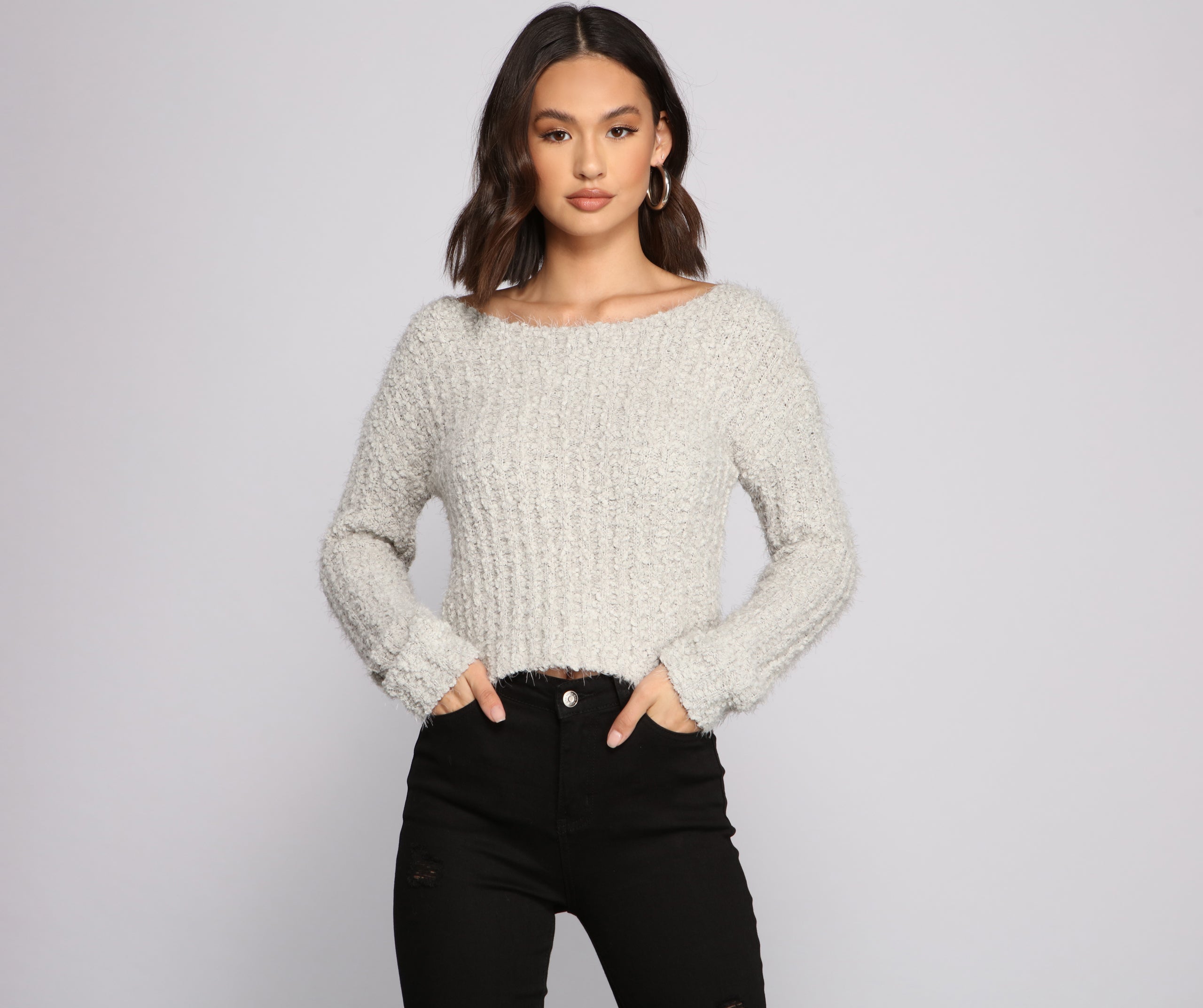 Cozy Cropped Popcorn Knit Sweater