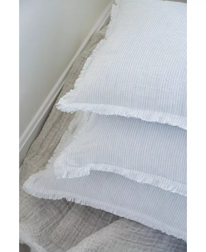 Anaya Home Sky Blue and White Striped Linen Euro Down Pillow