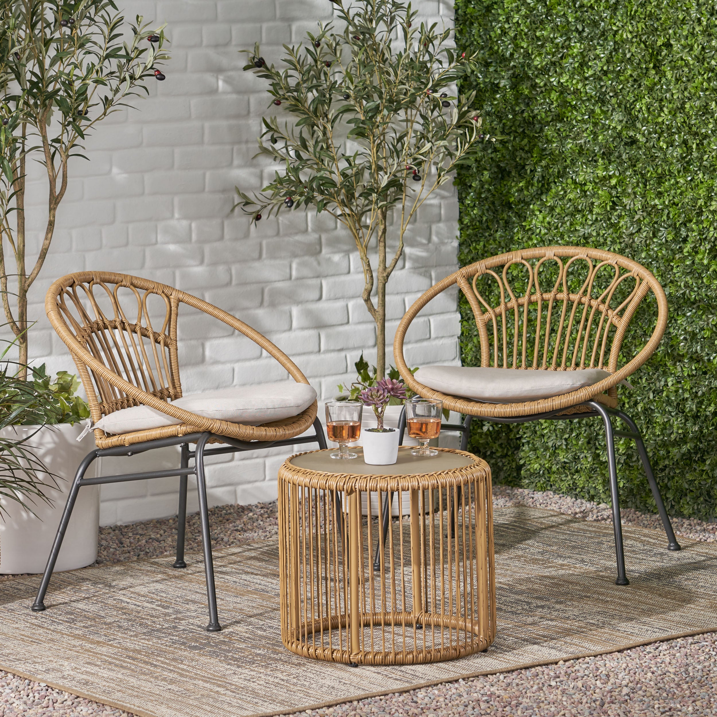 Aurelius Outdoor 3 Piece Wicker Chat Set