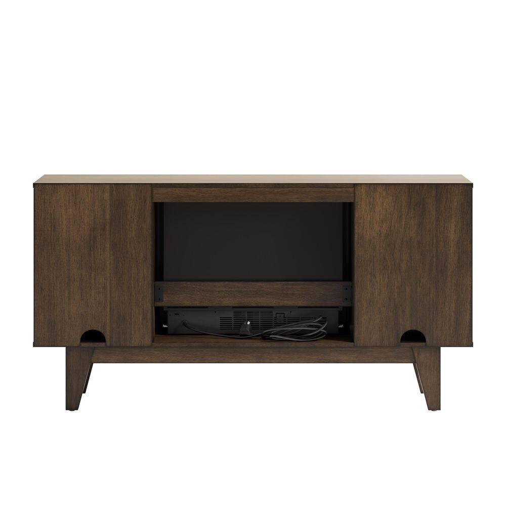 SCOTT LIVING Rosalie 54 in Freestanding Media Console Wooden Electric Fireplace in Warm Brown Birch