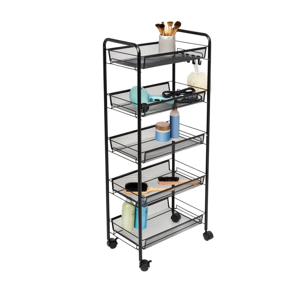 Honey-Can-Do 5-Tier Steel 4-Wheeled Utility Cart in Black CRT-09585