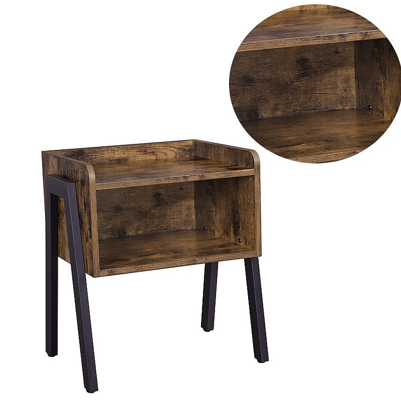 Wooden Stackable End Table with Inverted Iron Legs and Storage Compartment， Brown and Black