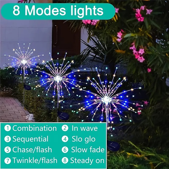 Solar Fireworks Lights 90/120/150/200 LEDS Outdoor DIY Solar Lights Garden Decorative Lights Waterproof Fairy Lights Lawn Lights