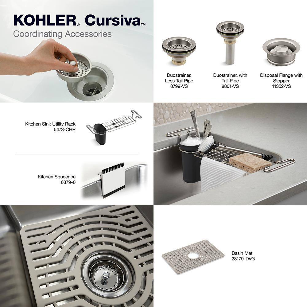 KOHLER Cursiva Stainless Steel 27 in. Single Bowl Top-MountUndermount Kitchen Sink K-RH28176-1-NA