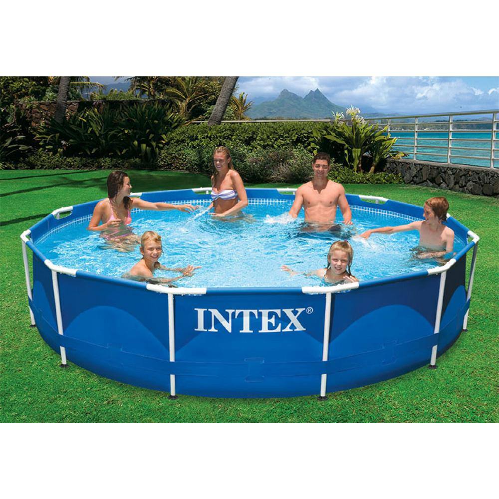 INTEX 12 ft. Round x 30 in. D Metal Frame Above Ground Pool with 530 GPH Filter Pump 28211EH