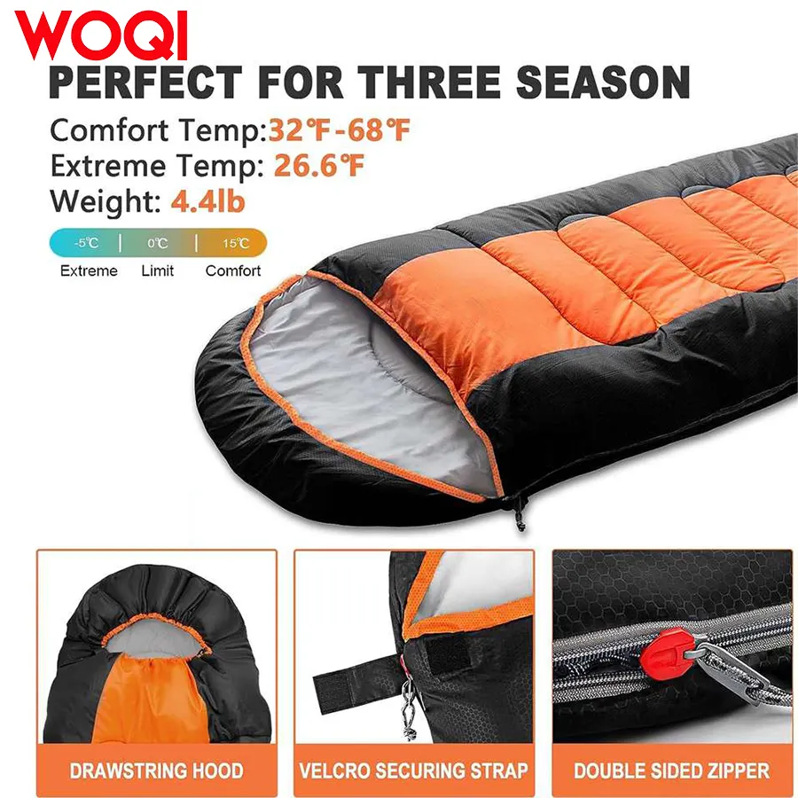 WOQI Camping Sleeping Bag Adult and Children's Ultra Light Four Seasons Waterproof Compact Cotton Sleeping Bag