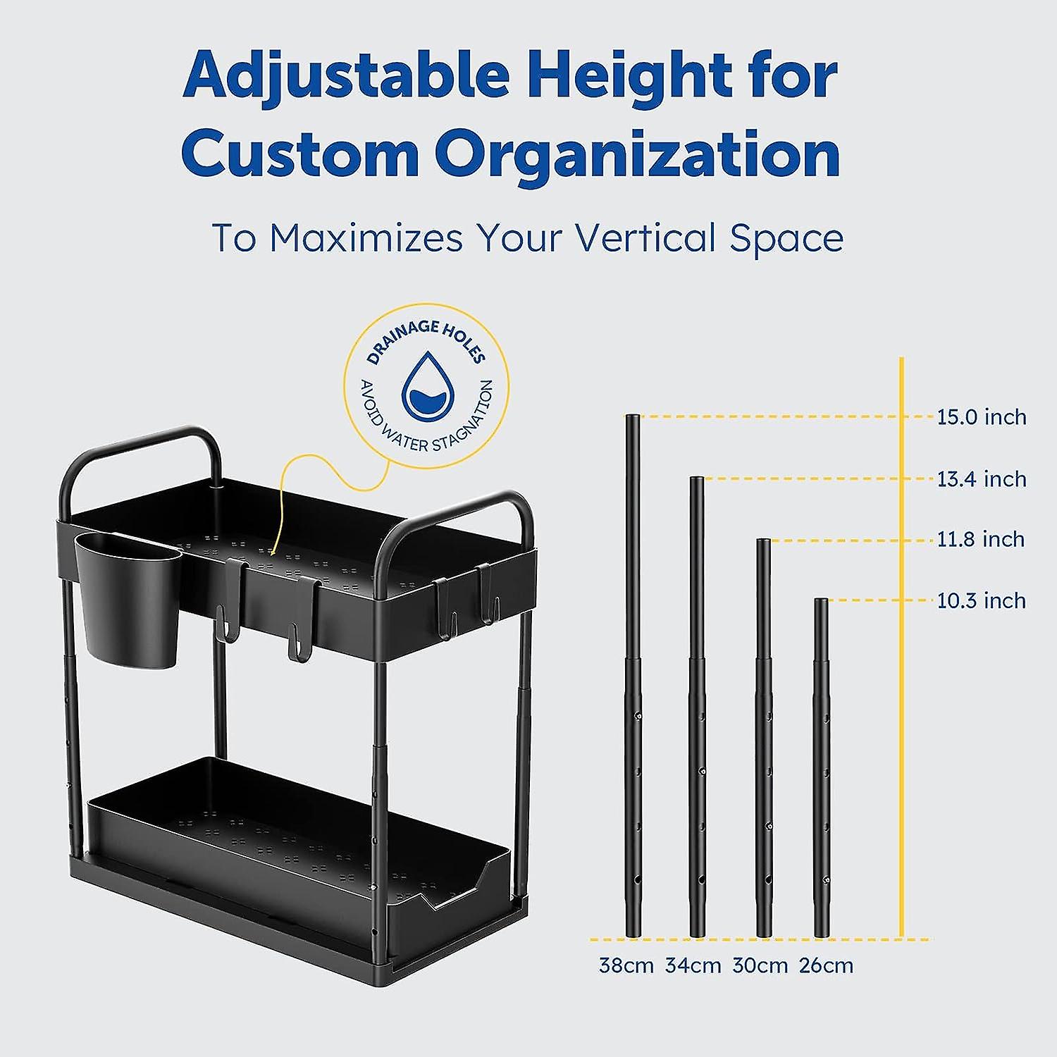 Under Sink Organizer Adjustable Heightunder Sink Organizers And Storage 2-tier Under Cabinet Storage Bathroom Organizer Sliding Drawer With Hooks Hang