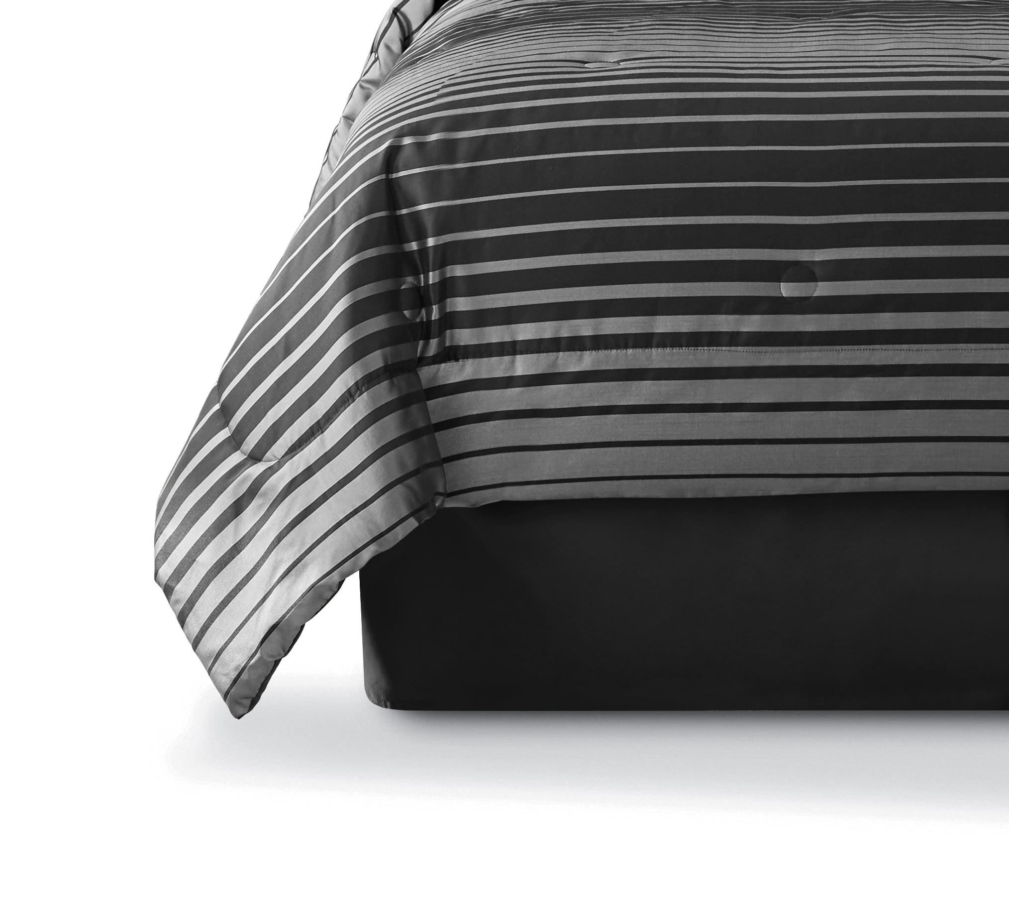 Mainstays Midnight 7-Piece Black Striped Woven Comforter Set， Full/Queen