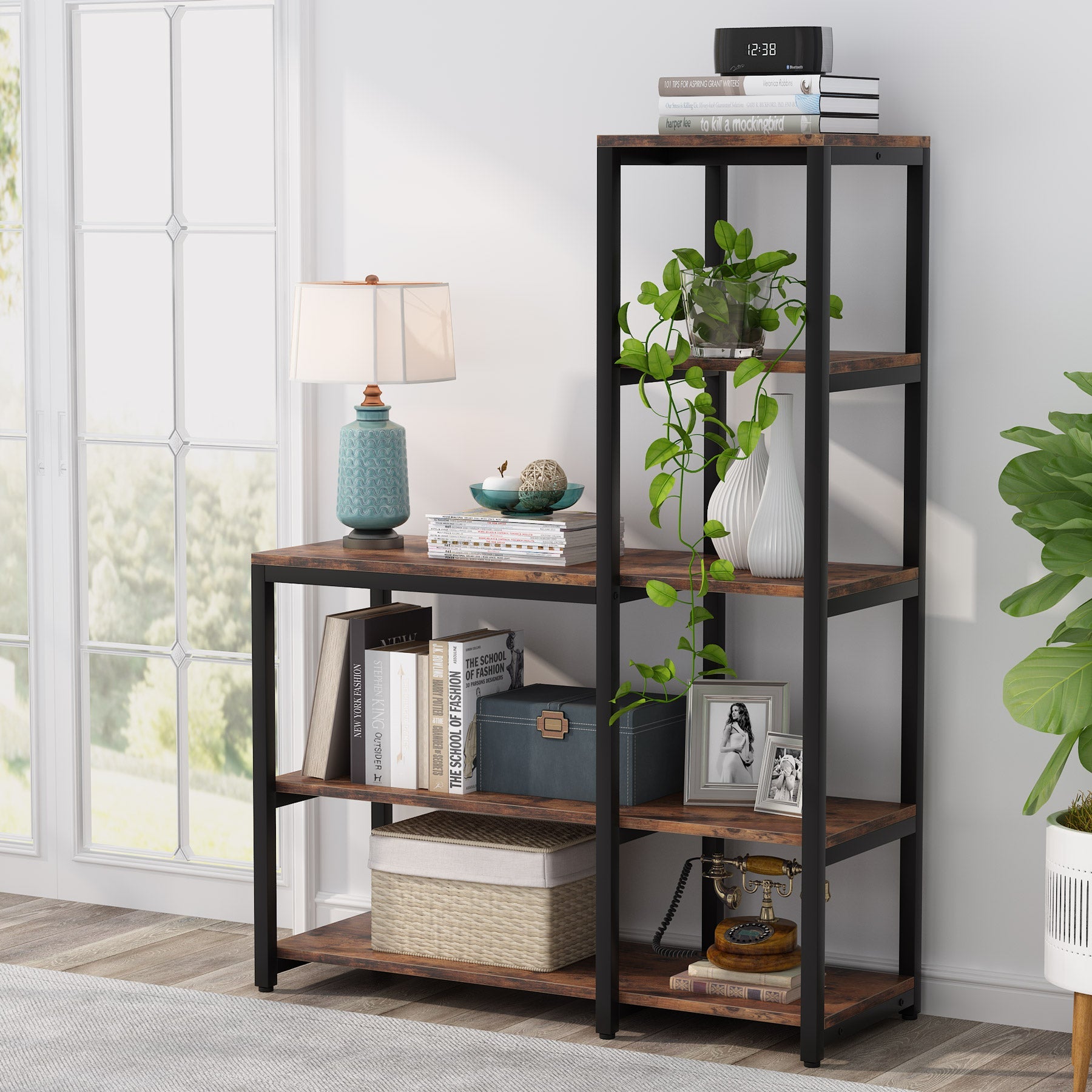 Ladder Bookshelf, 5-Tier Etagere Bookcase Display Rack for Home Office