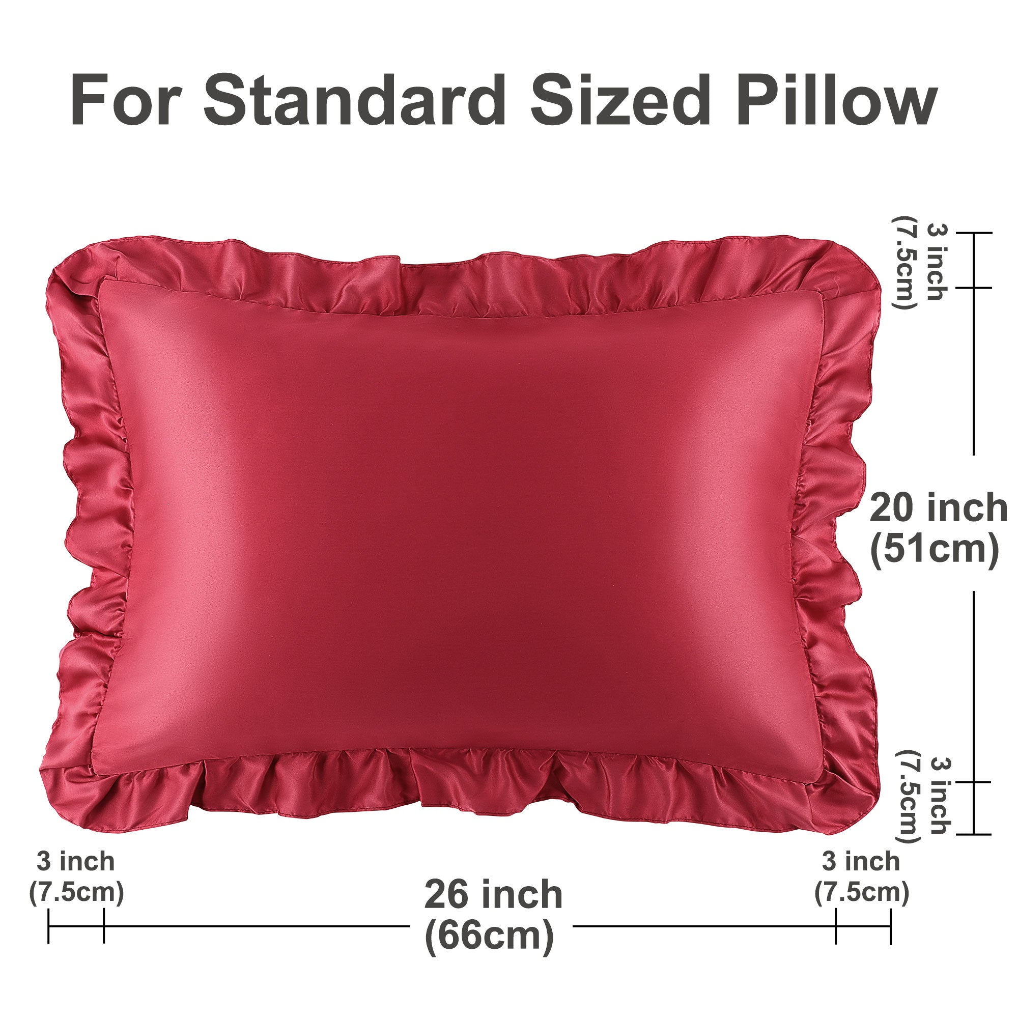 PiccoCasa Satin Pillowcase Ruffled Pillow Shams Set of 2， Burgundy Standard(20