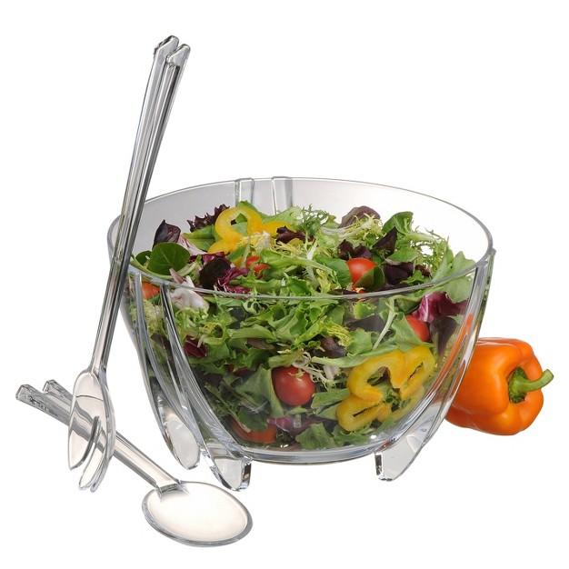 Prodyne Acrylic Salad Bowl W servers Clear 6 Quarts