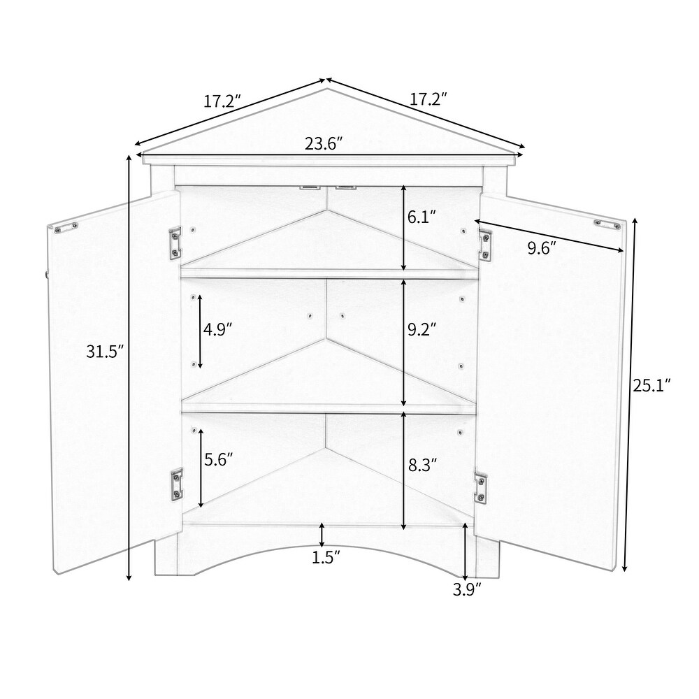 Triangle Bath Room Waterproof Storage Cabinet  Freestanding Corner Floor Storage Cabinet with Door and Adjustable Shelf  White