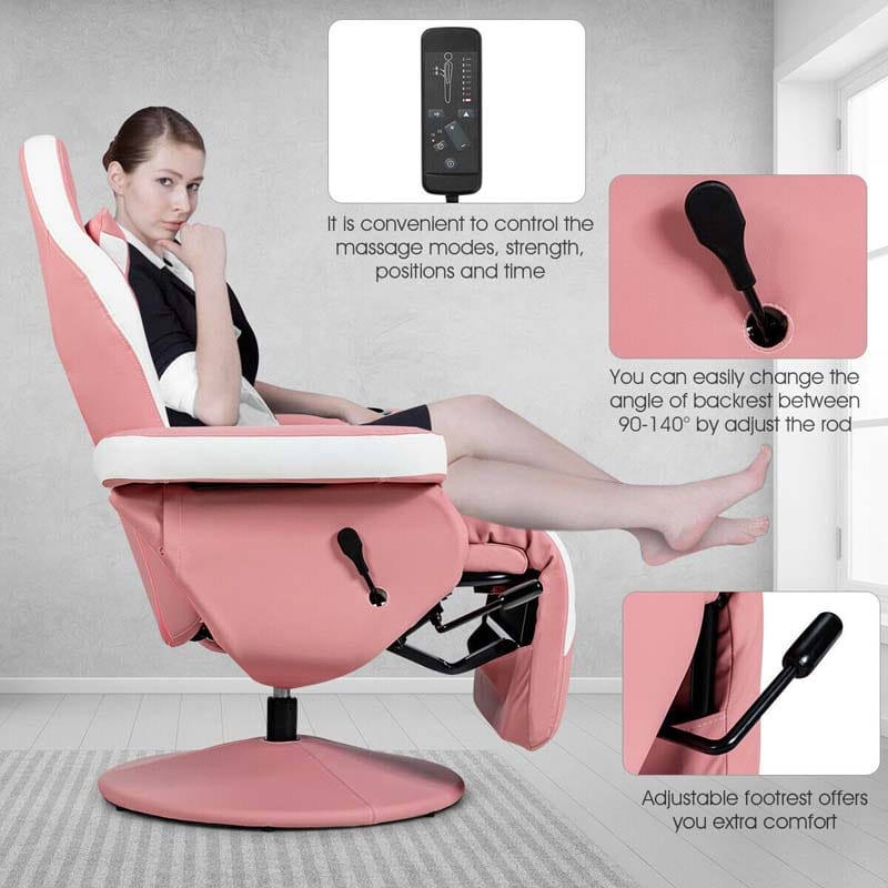 PU Leather Massage Gaming Chair, Ergonomic High Back Racing Style Gaming Recliner with Adjustable Backrest & Footrest, Cup Holder, Side Pouch