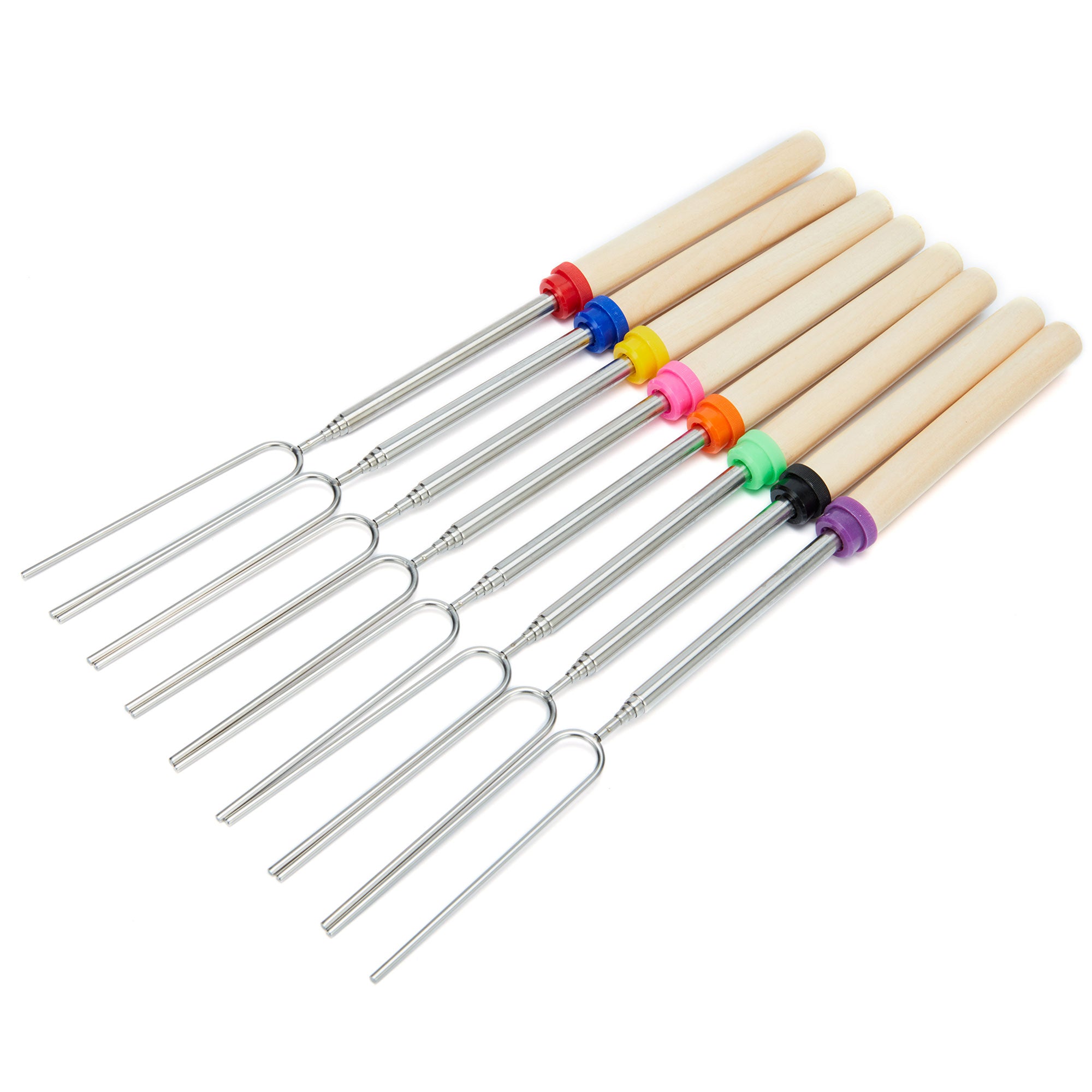 Wacanda 8PCS Retractable Barbecue Fork Set With Wooden Handle Marshmallow Barbecue Stick Barbecue Hot Dog Fork Terrace Camping Tableware