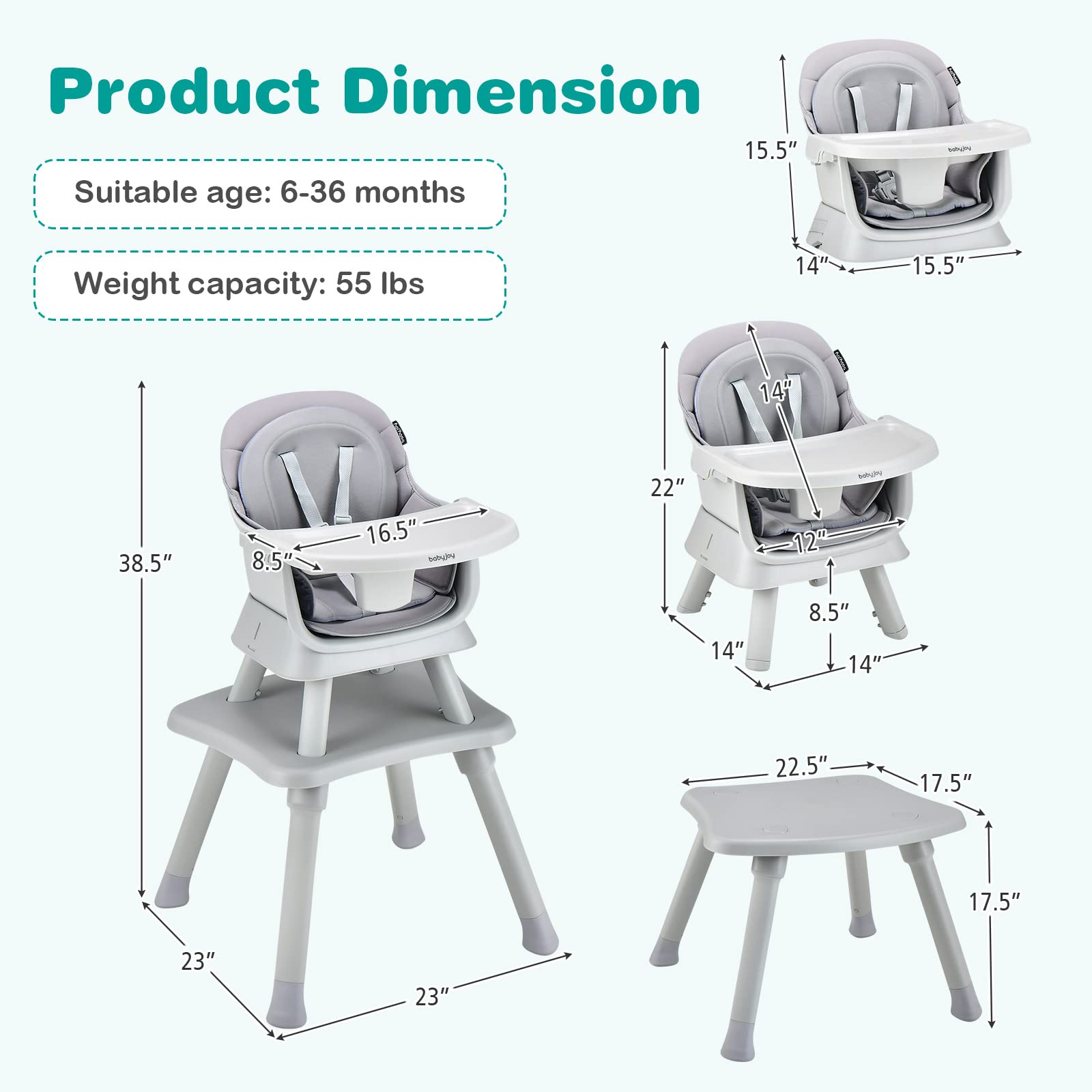 Costzon Baby High Chair, 8 in 1 Convertible Highchair for Babies & Toddlers