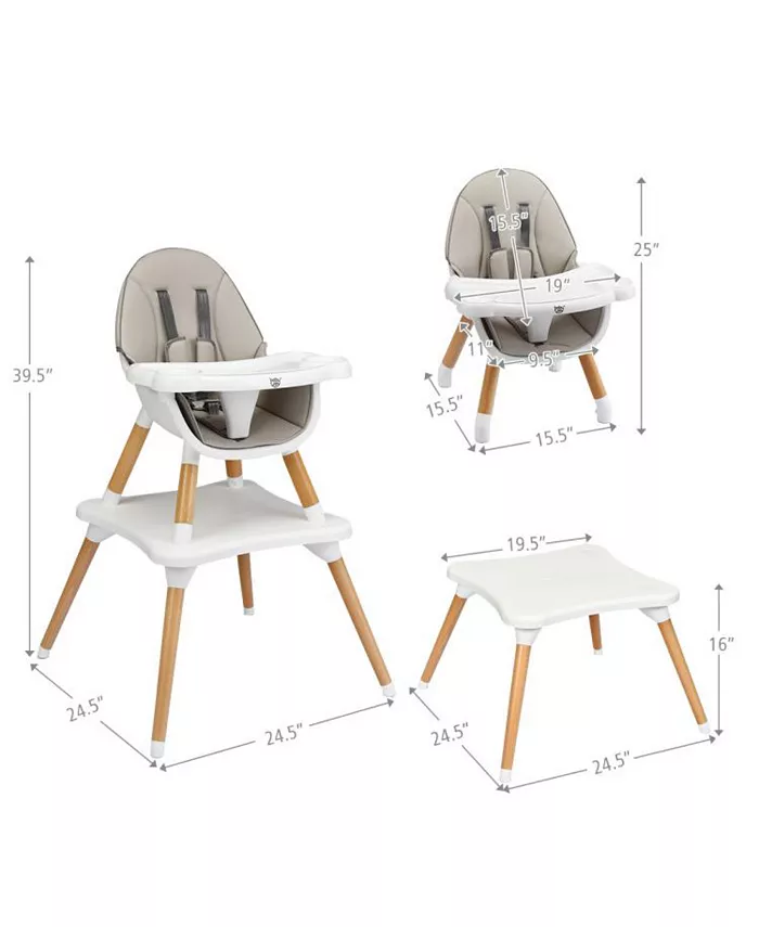 Slickblue 5-in-1 Baby Eat and Grow Convertible Wooden High Chair with Detachable Tray