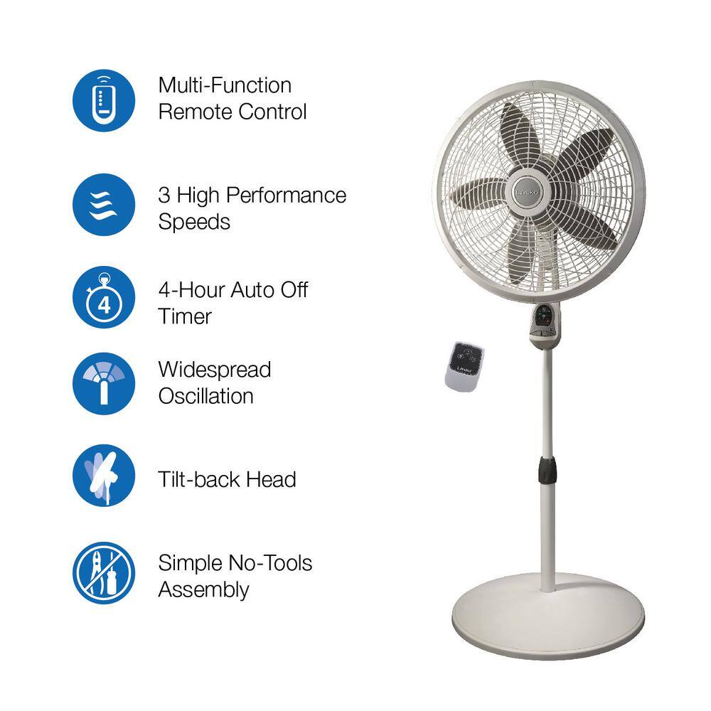 Lasko Elegance and Performance Adjustable-Height 18 in. 3 Speed White Oscillating Pedestal Fan with Timer and Remote Control 1850