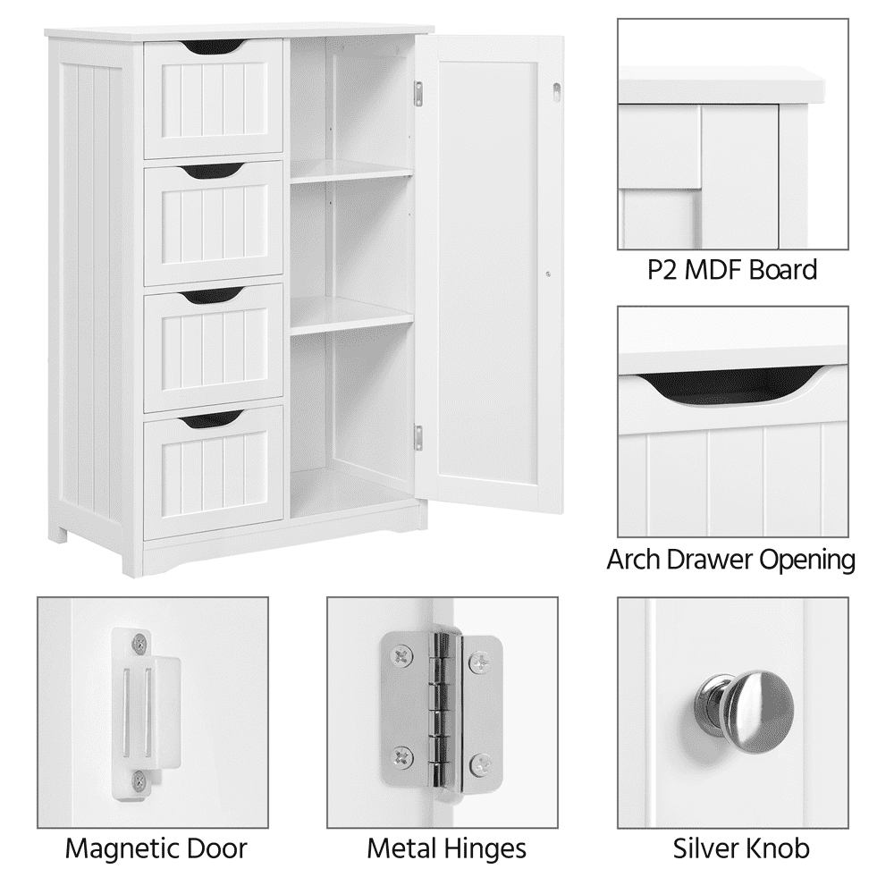 Wooden Bathroom Floor Cabinet Free Standing Storage Organizer White