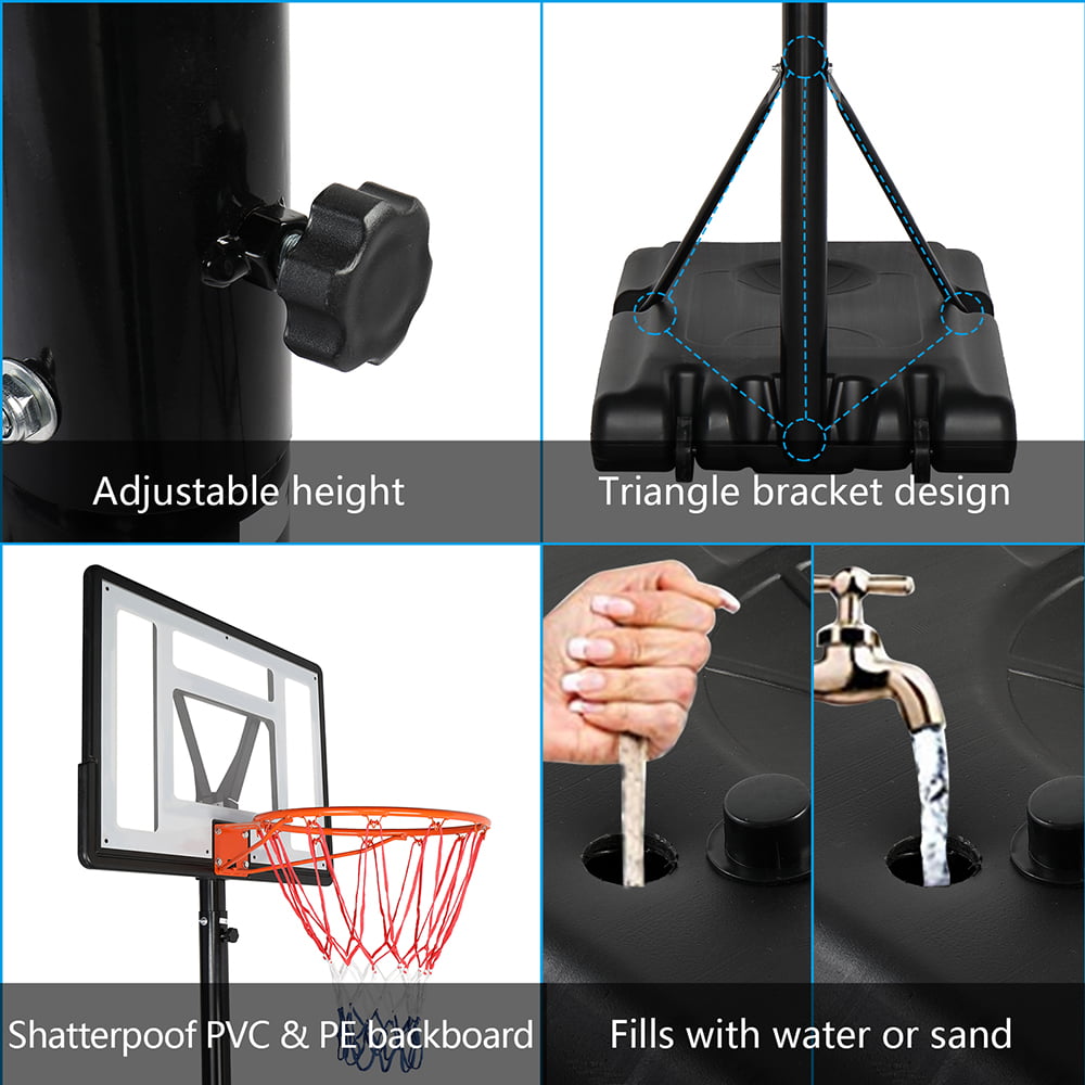 Winado PVC Portable Basketball Hoop， Height Adjustable 8'-10' Basketball Goal Stand